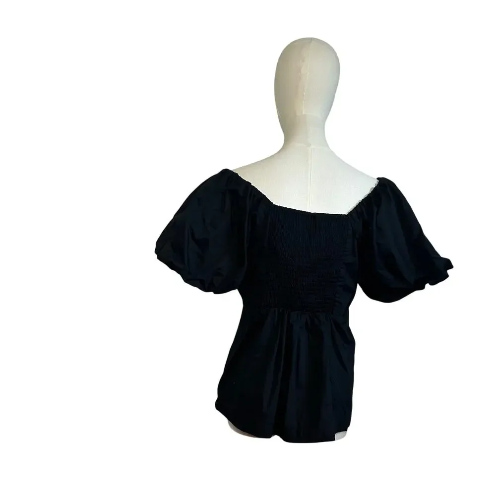 Old Navy Black L Empire Waist Puff Sleeve Top Boho Peasant Cottage Minimalist